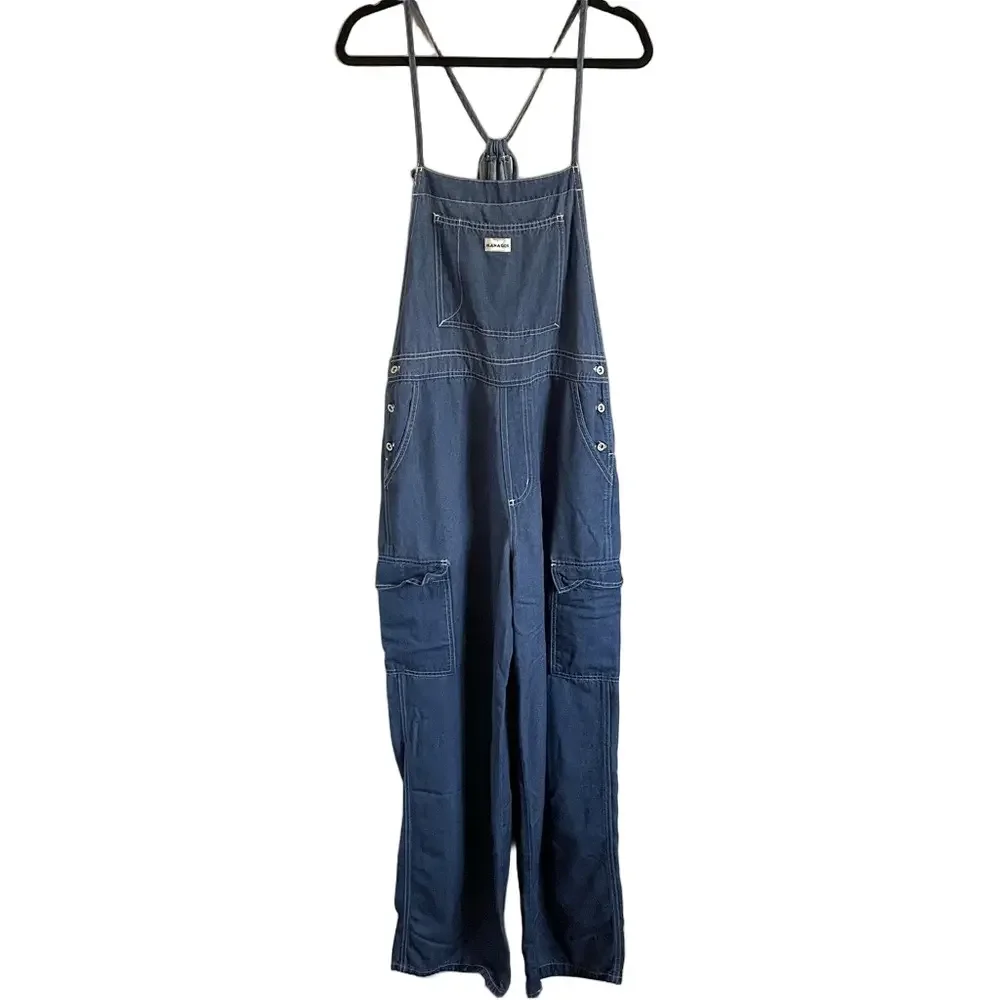 Vintage Manager Wide Straight Leg Denim-look Bib Overalls - Medium 🇨🇦 - Picture 2 of 11